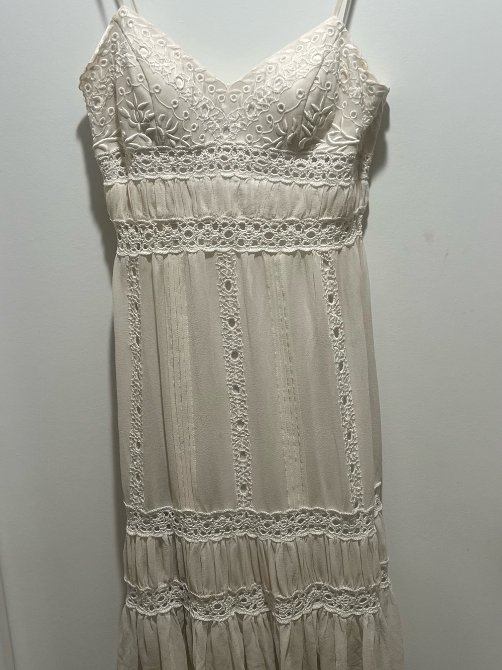 Sue Wong Cream Silk & Lace Dress